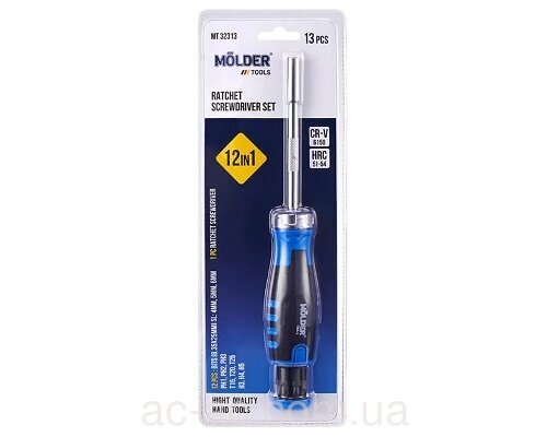 Викрутка реверсивна з комплектом біт 12 в 1 Molder (MT32313)