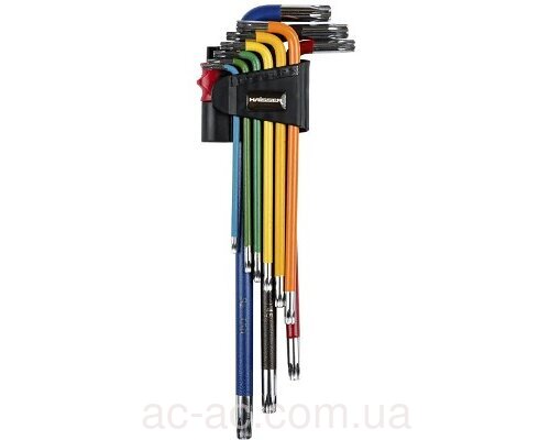 Набор ключей Г-образных TORX экстра-длинных цветн. 9 ед.T10-50 HAISSER (48117)