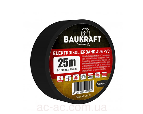 Изоляционная лента ПВХ 19мм*25м BAUKRAFT Germany