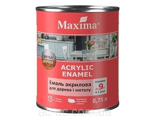 Эмаль акриловая Maxima для дерева/металла шелк-мат белая 0,75л