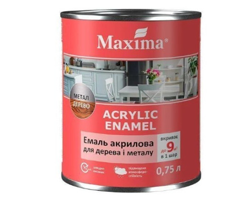 Эмаль акриловая Maxima для дерева/металла шелк-мат белая 0,75л