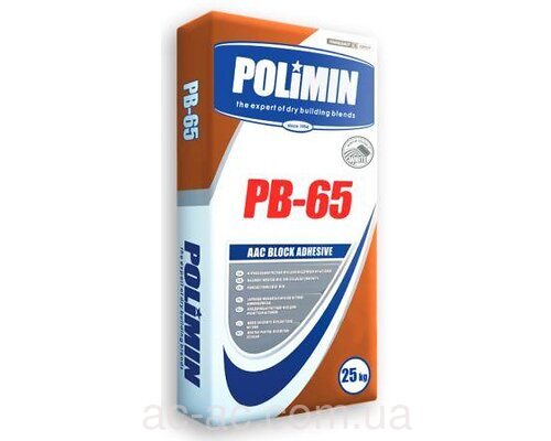 Клей для газобетона Polimin (Полимин) ПБ-65  (25кг) Белый