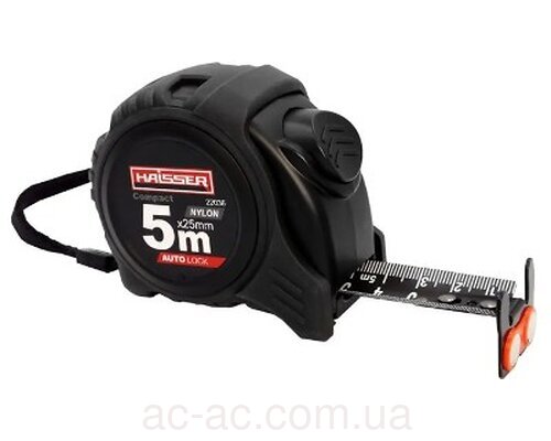Рулетка 5мx25мм чорне полотно магніт HAISSER Compact (22036)