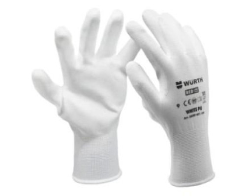 Перчатки WURTH белые White PU полиуретан покритие р.8