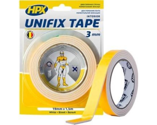 Лента двухсторонняя HPX UNIFIX TAPE 19мм х 1,5м біла UF1915