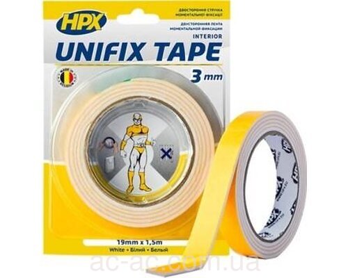 Стрічка двохстороння HPX UNIFIX TAPE 19мм х 1,5м біла UF1915