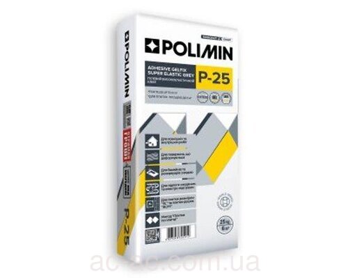 Клей для плитки Супер-Эласт Polimin (Полимин) П-25 ( C2TES1 ) (25кг) серый