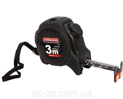 Рулетка 3мx19мм чорне полотно магніт HAISSER Compact (22035)